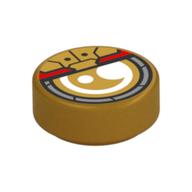 Tile Round 1 x 1 with Armored White Eye Print (Pearl Gold)