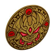 Shield Round Bowed with Gold Dragon, Red Eyes, Fans Print (Pearl Gold)