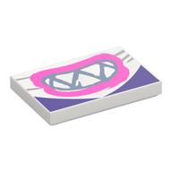 Tile 2 x 3 with Dark Pink Mouth/Lips, Dark Bluish Grey Sharp Teeth Print (White)
