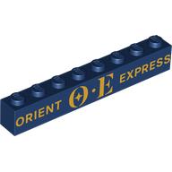 Brick 1 x 8 with Gold 'ORIENT EXPRESS' Print (Dark Blue)