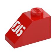 Brick Sloped 45° 2 x 1 with Bottom Pin with White '06' Print (Red)