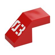 Brick Sloped 45° 2 x 1 with 2/3 Inverted Cutout and no stud with White '03' Print (Red)