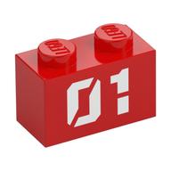 Brick 1 x 2 with White '01' Print (Red)