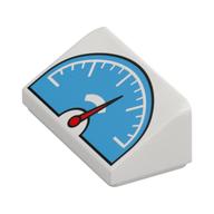 Brick Sloped 30° 1 x 2 x 2/3 with Medium Azure Scale / Speedometer, Red Dial Print (White)
