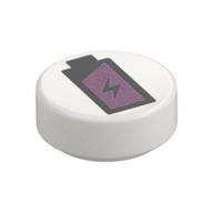 Tile Round 1 x 1 with Battery Print (White)