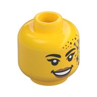 Minifig Head Black Eyebrows, Nougat Lips, Gold Dots, Silver Star with Constellation (Yellow)