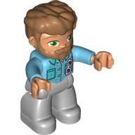 Duplo Figure with Thick Hair Combed Forward and Beard Nougat, Medium Azure Shirt, Light Bluish Grey Legs (Medium Azure)
