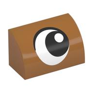 Brick Curved 1 x 2 x 1 No Studs with Eye, Looking Right Print (Medium Nougat)