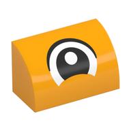 Brick Curved 1 x 2 x 1 No Studs with Eye, Looking Center Print (Bright Light Orange)