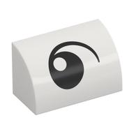 Brick Curved 1 x 2 x 1 No Studs with Eye, Looking Left Print (White)