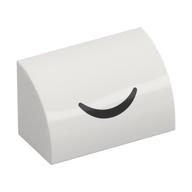 Brick Curved 1 x 2 x 1 No Studs with Black Smile Print (White)