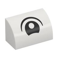 Brick Curved 1 x 2 x 1 No Studs with Eye, Looking Center Print (White)