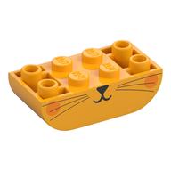 Brick Curved Inverted 2 x 4 Double, Cat Face, Dark Orange Cheeks Print (Bright Light Orange)