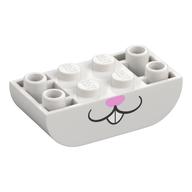 Brick Curved Inverted 2 x 4 Double, Rabbit Face, Bright Pink Nose Print (White)