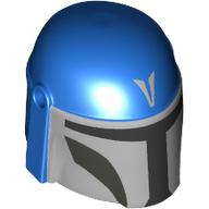 Helmet Mandalorian with Holes, Dark Bluish Grey Decorations, Black Visor, Flat Silver Front Print (Blue)