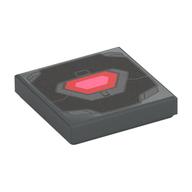 Tile 2 x 2 with Dark Bluish Gray Armor Panel, Red Center (Arc Reactor) Print (Dark Bluish Gray)