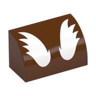 Brick Curved 1 x 2 x 1 No Studs with White Wings / Eyebrows Print (Reddish Brown)