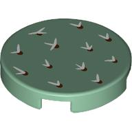Tile Round 2 x 2 with White Cactus Needles Print (Sand Green)