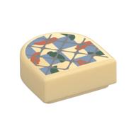 Tile Round 1 x 1 Half Circle with Silver Lattice, Dark Green/Sand Blue/Orange Shapes Print (Tan)