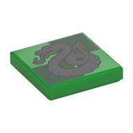 Tile 2 x 2 with Silver Snake, Slytherin Crest Print (Bright Green)