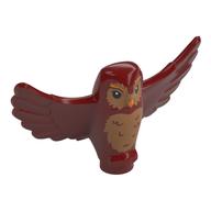 Animal, Bird, Owl Small with Open Wings with Dark Tan Chest, Face, Bright Light Orange Beak Print (Dark Red)