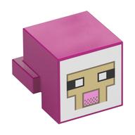 Minifig Head Special, Cube with Rear Ledge, Pixelated White and Tan Face, Dark Tan Outline with Pink Mouth Print (Magenta)