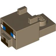 Animal Body Part, Cat Head 1 x 2 with Cube with Ears, Nose and Pixelated Face, Blue Eyes, Dark Brown Nose Print (Ocelot) (Dark Tan)