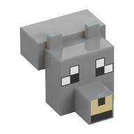 Animal Body Part, Head Blocky with Pixelated Face, Tan Nose Print (Wolf) (Light Bluish Gray)