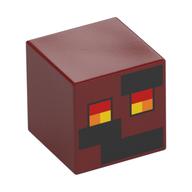 Minifig Head Special, Cube with Pixelated Face, Red, Orange, Yellow Square Eyes, Black Squares Print (Dark Red)