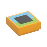 Tile 1 x 1 with Dark Azure/Lime/Black Pixelated Eye (Bright Light Orange)