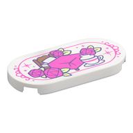 Tile Round 2 x 4 with Dark Pink Bed, Roses, and Teacup Print (White)