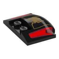 Brick Round 3 x 4 x 2/3 Triple Curved with 2 Sunk Studs with Red Headlights, Gold Spider Print (Black)