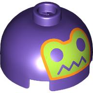 Brick Round 2 x 2 Dome Top, Vented Stud with Lime Face, Dark Purple Eyes/Mouth, Orange Border Print (Dark Purple)