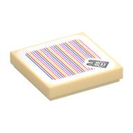 Tile 2 x 2 with Nabbit Head and Barcode Print (Sticker) (Tan)