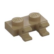 Plate Special 1 x 2 with Clips Horizontal [Open O Clips] (Dark Tan)