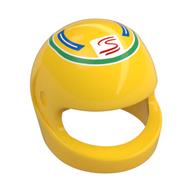 Helmet, Standard with Green, Blue Stripes, Red 'S' Swirl Print (Yellow)