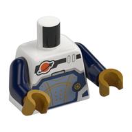 Torso, Space Suit, Dark Blue/Sand Blue Panel, Gold Lines, Classic Space Logo, Dark Blue Arms, Pearl Gold Hands (White)
