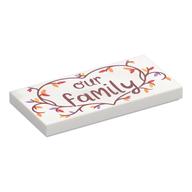 Tile 2 x 4 with Dark Red 'OUR FAMILY', Branch Heart with Leaves Print (White)