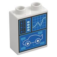 Duplo Brick 1 x 2 x 2 with Computer Screen, Graph, Car Model Print (White)