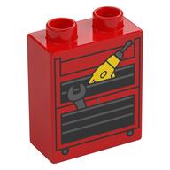 Duplo Brick 1 x 2 x 2 with Tool Chest, Drill, Wrench Print (Red)