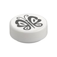 Tile Round 1 x 1 with Black Butterfly Print (White)