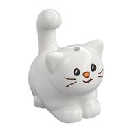 Animal, Cat, Chubby with Black Eyes, Whiskers, Coral Nose Print (White)