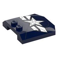 Brick Wedged, Curved Triple 4 x 4 x 2/3, 2 Studs with White Star, Stripes Print (Dark Blue)