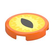 Tile Round 2 x 2 with Yellow/Bright Light Yellow, Black Pupil Print (Orange)
