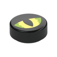 Tile Round 1 x 1 with Lime/Bright Light Yellow, Black Pupil Print (Black)