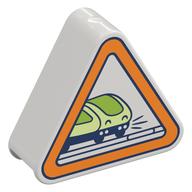 Duplo Brick 1 x 3 x 2 Triangle with Train, Orange Border Print (White)
