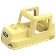 Duplo Train Engine Cabin 4 x 8 x 3 1/2 with Dark Blue Train Logo, Headlights Print (Bright Light Yellow)