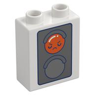 Duplo Brick 1 x 2 x 2 with Red/Green Traffic Light, Face Print (White)