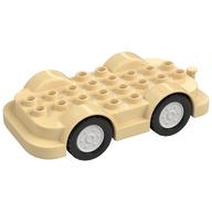 Duplo Car Base 4 x 8 with Four Black Wheels and White Hubs (Tan)