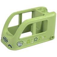 Duplo Train Engine Cabin 4 x 8 x 3 1/2 with Dark Blue Train Logo, Heart, with People, 1, 2, 3, Notes, Stars Print (Yellowish Green)